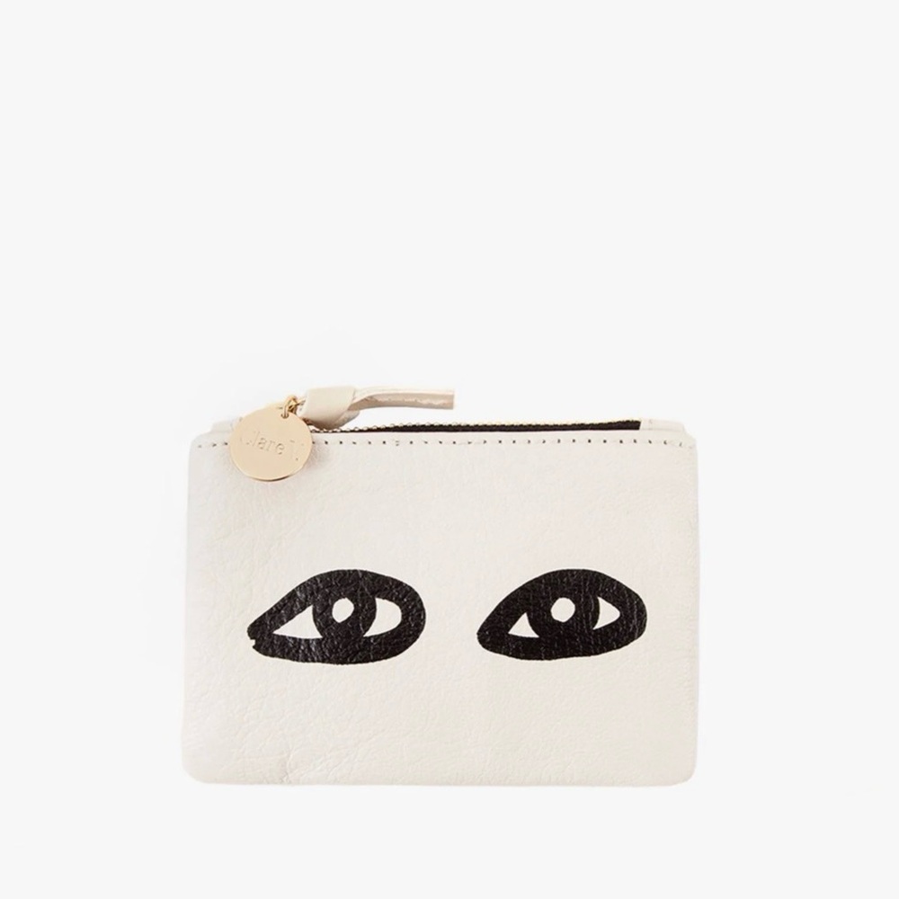 Clare V Cream with black eyes Leather coin clutch NWT - Picture 2 of 11